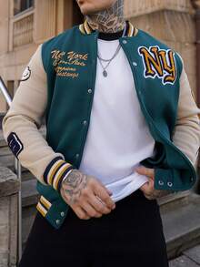 Artur Kramer Men's Casual Long Sleeve Rave Baseball Jacket, Minimalist Fashion For Everyday Wear, For Fall - Multicolor - View 3