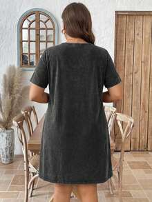 SHEIN LUNE 大码蝴蝶结装饰休闲连衣裙，适合通勤、夏季、7月4日白色毕业季 - 黑色 - 查看 2