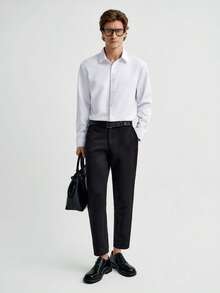 MENRIVO Men Solid Color Front Button Casual Long Sleeve Shirt (Unspecified), Fall - White - View 2
