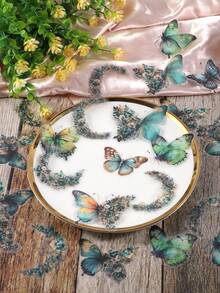 30Pcs/Set Waterproof Butterfly, Moon & Flower Collage Stickers For Scrapbooking, Journaling, And Diy Decoration - butterfly - View 5