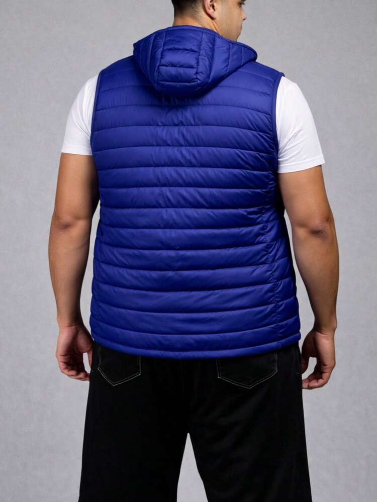 Áo vest chần bông nam với mũ và khóa cài cỡ lớn. - Màu xanh lam - Xem 2