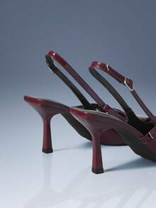 CUCCOO GRLICON 女士高跟鞋，酒红色漆皮交叉绑带尖头细高跟鞋，露跟设计，适合度假及春夏穿着，Y2K 2000年代风格 - 酒紅色 - 查看 5