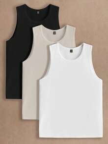 Manfinity VCAY 3pcs/Pack Men's Casual Solid Color Knit Sleeveless Vest, Suitable For Daily Wear - Multicolor - View 5