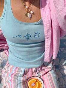 EMERY ROSE Women's Regular Cartoon Embroidered Fitted Scoop Neck Camisole For Summer - Multicolor - View 3