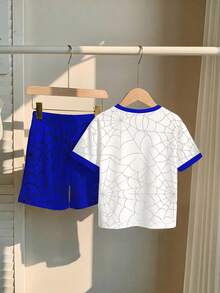 SHEIN 男童休闲蜘蛛印花T恤和短裤套装 - 彩色 - 查看 4