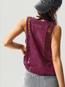 Bohemela 女士纯色针织短款背心 - 中紫紅色 - 查看 5