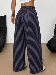 Coolane Women Plus Size Summer Vintage Streetwear Daily Wear Casual Hippie Striped Oversize Striped Graphics Elastic Waistband Mid Rise Banana Pants - Navy Blue - View 5