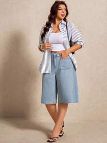 Elaquor Damen Jeans in Große Größen mit lockerer Passform und 3/4 Länge mit Taschen - Helle Waschung - Übersicht 6