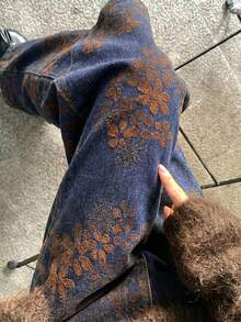 DAZY Women's Full Floral Print Jeans, Girly Chic Streetwear Korean Style - Blue - View 1