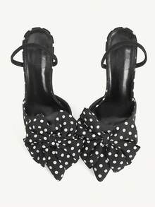 CUCCOO CHICEST Sandales à talons stilettos à pois rétro pour femmes, style rétro doux et cool, design classique à pois noir et blanc + grand nœud, à la fois élégant et ludique, convient aux filles qui aiment les vêtements sucrés et épicés, peut être porté pour les sorties quotidiennes, les déplacements légers ou les petites fêtes - Noir - Voir 2