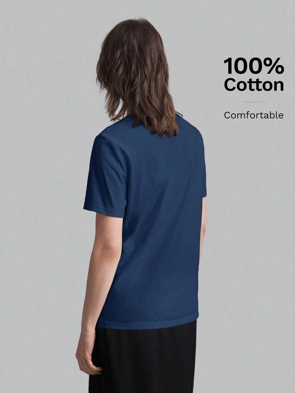 Navy Blue Women's Round Neck Short Sleeve T-Shirt,Summer Casual Loose Basic Top For Business Occasion,Modern Urban Office Wear,Minimalist