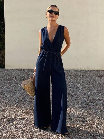 Livesso Women's Casual Lace Patchwork Floral Pants, Suitable For Music Festivals, Valentine's Day, Weddings, Beach Vacations, Crossover Design, Minimalist Denim Jumpsuit And Overalls