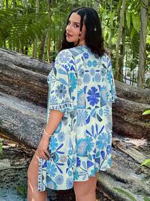 Swim Vcay 3件套加大码女士印花吊带背心泳衣套装，休闲夏季沙滩装 - 彩色 - 查看 2