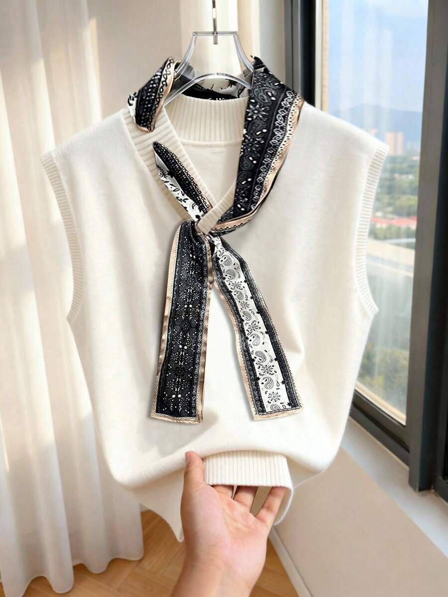 GlowEve 优雅设计女士围巾领带针织宽松背心 - 白色 - 查看 1