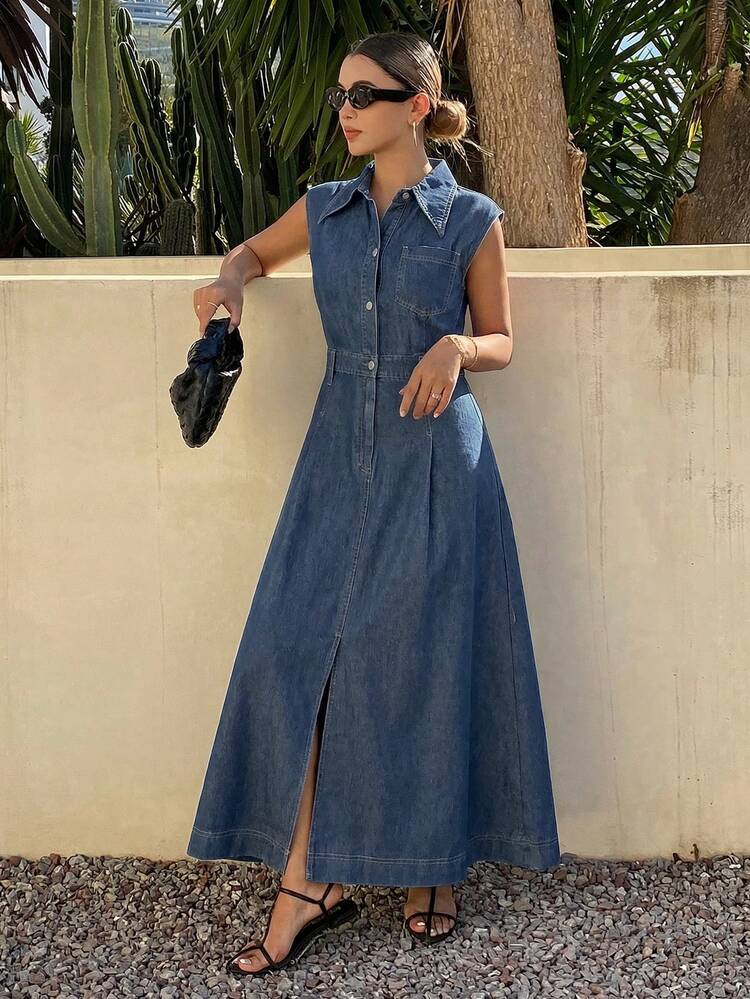 women's denim summer dress TACSTRUN Casual Cute Sleeveless Trendy Stretch Slim Sundresses Distressed Mini Jean Dress,Light Blue,S at Amazon Women's Clothing store Designed with a flattering fitted bodice LASCANA Tiered Denim Summer Dress