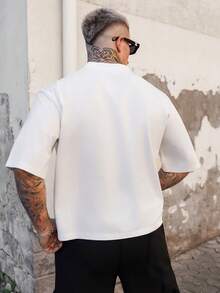 Artur Kramer Men's Knit Fashion Casual Daily Loose Short Sleeve Patchwork T-Shirt, Summer, Streetwear Influence - White - View 2