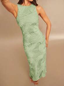 Silquee Mesh Embroidered Fitted Long Dress For Women - Mist Green - View 7