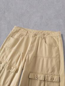 Manfinity Denimwave Unisex Retro American Multi-Pocket Cargo Soft Denim Jeans - Khaki - View 3