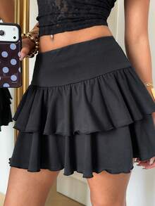 SHEIN EZwear 黑色针织高弹力百褶裙 - 黑色 - 查看 9