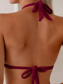 Swim Lushoire 2 pièces Top à col ras-du-cou avec imprimé floral abricot et décoration d'étoile de mer dorée, et ensemble de bikini triangle avec liens sur les côtés pour femmes, idéal pour les vacances d'été à la plage - Rouge foncé - Voir 5