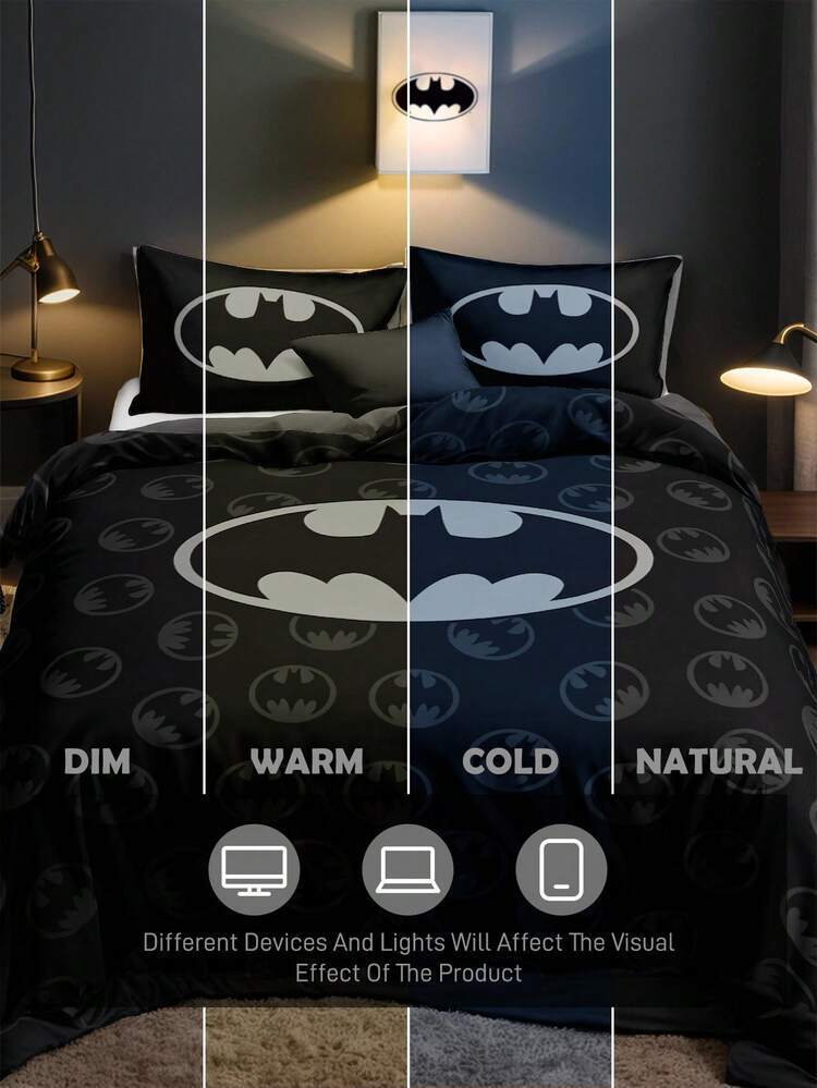 BATMAN X SHEIN 3Pc Dark Gray Full Version Bat Printing Pattern