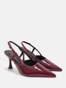 CUCCOO CURVES Chaussures femme à large maintien, mode, bout pointu, talon aiguille, bordeaux, chaussures femme à bride arrière. Chaussures femme simples, classiques, confort quotidien, talons hauts épaissis, grande taille - Rouge foncé - Voir 7
