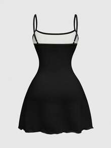 ROMWE Grunge Punk 暗黑朋克音乐节神秘心形与荆棘印花性感吊带弹力加大码连衣裙，春夏款 - 黑色 - 查看 2