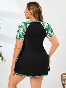 Swim Mulvari Bộ đồ bơi liền thân mới, thanh lịch, họa tiết lá cây, thích hợp cho kỳ nghỉ, dành cho phụ nữ ngoại cỡ. - màu xanh lá - Xem 2