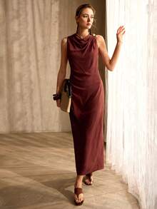 MOTF PREMIUM ĐẦM DÀI NỮ CHẤT LIỆU TENCEL LINEN THIẾT KẾ CÓ CẤU TRÚC - Rỉ Nâu - Xem 5