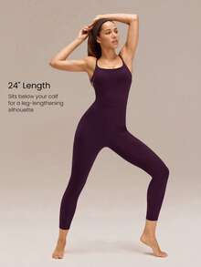 GLOWMODE Bộ jumpsuit liền thân 24" FeatherFit™-Air Make The Cut thắt nút phía sau, ôm sát mông, thích hợp cho yoga cường độ thấp, mặc hàng ngày, có mút ngực tháo rời, mùa xuân hè. - Bold Plum - Xem 2