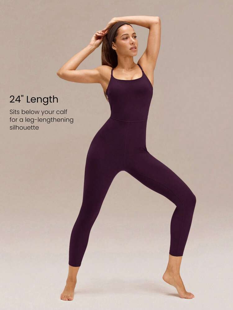 24" FeatherFit™-Air Make The Cut Knotted Back Butt Scrunch Jumpsuit Bodysuit Low Impact Yoga Daily Removable Cups Spring Summer