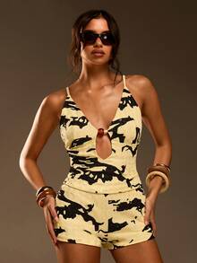 Athîral Bộ đồ hai mảnh gồm áo hai dây xếp ly và quần short dành cho nữ, thích hợp mặc hàng ngày. - Nhiều màu - Xem 4