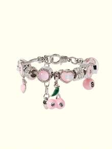 Popjeli Pulseira Charme de Bilhar Rosa Estilo Coquete Nº 8 1, Pulseira Fofa de Cereja Rosa, Pulseira Estrela Garota, Pulseira Bola de Discoteca de Festival de Música, Pulseira Sonho de Amor, Y2K/Fofo/Colorido/Chique, Para Mãe/Mulher/Menina/Mãe, Verão/Praia/Baile/Festa/Férias/Viagem, ROSA, Coração - Prata - Visão 4