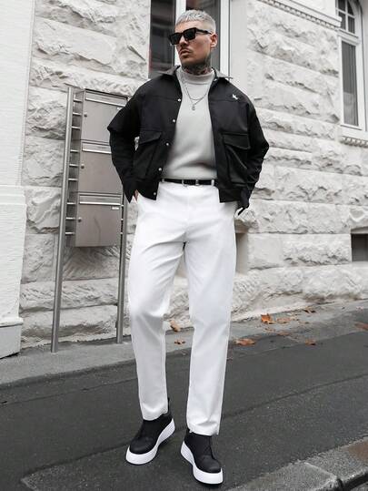 Artur Kramer 男士长袖梭织时尚休闲宽松开襟拼接夹克，适合年轻人日常穿着、上学、秋冬季穿着