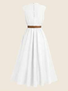 Firerie Kids Firerie Kids 少女休闲时尚立领荷叶边腰带A字连衣裙，军绿色 - 白色 - 查看 2