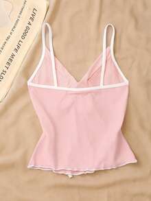 SHEIN LUNE 女士蝴蝶结荷叶边吊带背心，优雅修身 - 粉色 - 查看 2