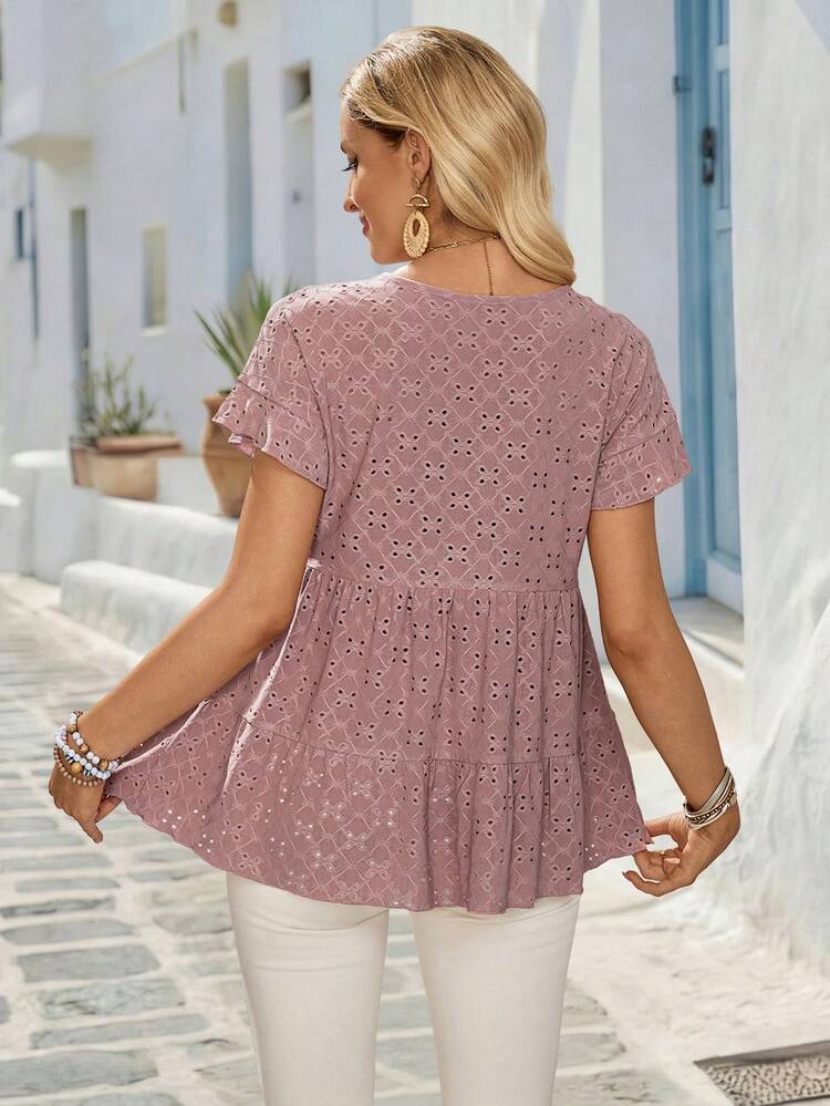 Women's Casual Vacation & Commute Solid Color Schiffy Babydoll Top, Summer