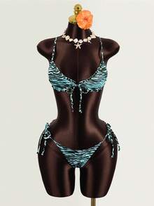 2026 New Leopard Print 3 PiecesSwimsuit, Sexy Bikini Set For Women, Beach Dress - Baby Blue - View 5