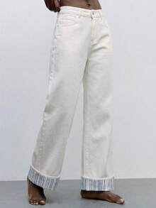 Maija Quần jean ống rộng màu trắng dành cho nữ, phối sọc ở gấu quần. - trắng - Xem 4