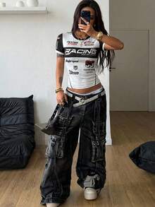 Coolane 巴西女士夏季街头风酷炫篮球球衣设计字母印花白色上衣 - 白色 - 查看 2