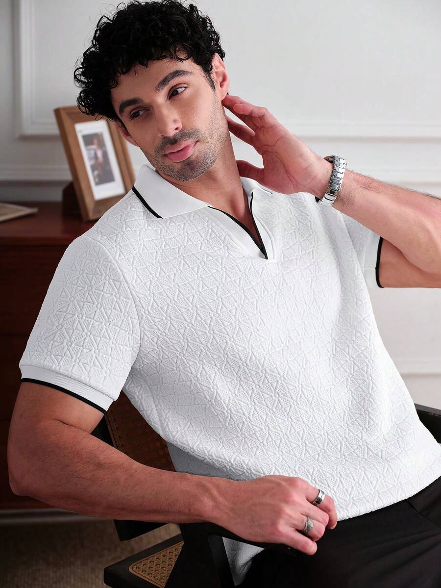 Core Aspect Áo Polo nam cổ bẻ phối vải jacquard, chất liệu vải mềm mại, thoải mái, phong cách công sở thường ngày, lịch lãm.