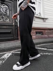 Artur Kramer 男士厚款休闲宽松直筒裤，适合秋季 - 黑色 - 查看 4