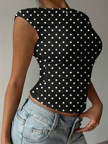 Aloruh Women's Sexy Backless Short Sleeve T-Shirt - Black and White - View 5