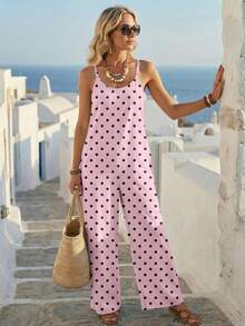 EMERY ROSE Women's Casual Polka Dot Print Sleeveless Jumpsuit, Versatile Fashion For Spring/Summer - Pink - View 4