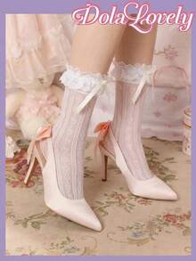 Ladies Pink Stiletto High Heels Pointed, Elegant Bow, Dinner Parties, Proms, Lolita Wear - Pink - View 6