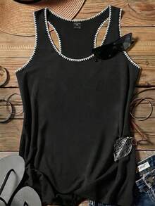Casual Minimalist Seashell Decor Camisole Tank Top, Suitable For Plus Size Women In Summer - Black - View 3