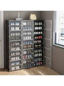 Assemblage simple d'un meuble à chaussures, armoire à chaussures, étagère de rangement en plastique, entrée anti-poussière, étagère de rangement multifonctionnelle pour la maison, solution de stockage économique - Noir - Voir 2