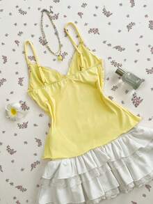 Elamini Áo hai dây mỏng màu hồng thêu ren viền, kiểu dáng thoải mái cho kỳ nghỉ hè, thích hợp cho nữ, phù hợp cho mùa cưới và các dịp nghỉ mát ở bãi biển. - Màu vàng - Xem 2