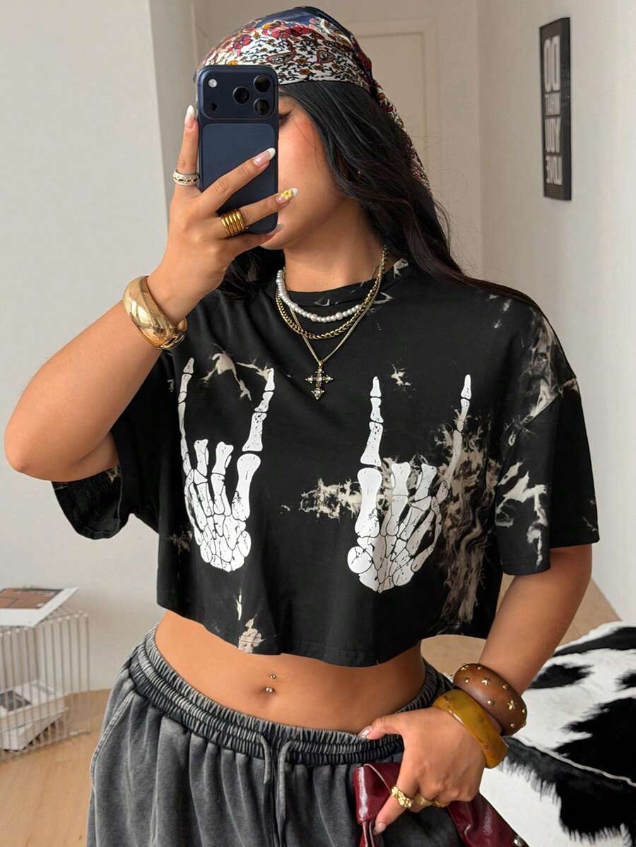 Coolane Của phụ nữ Kích thước lớn Mùa hè Sọ In Top Cây trồng - Đen và trắng - Xem 1