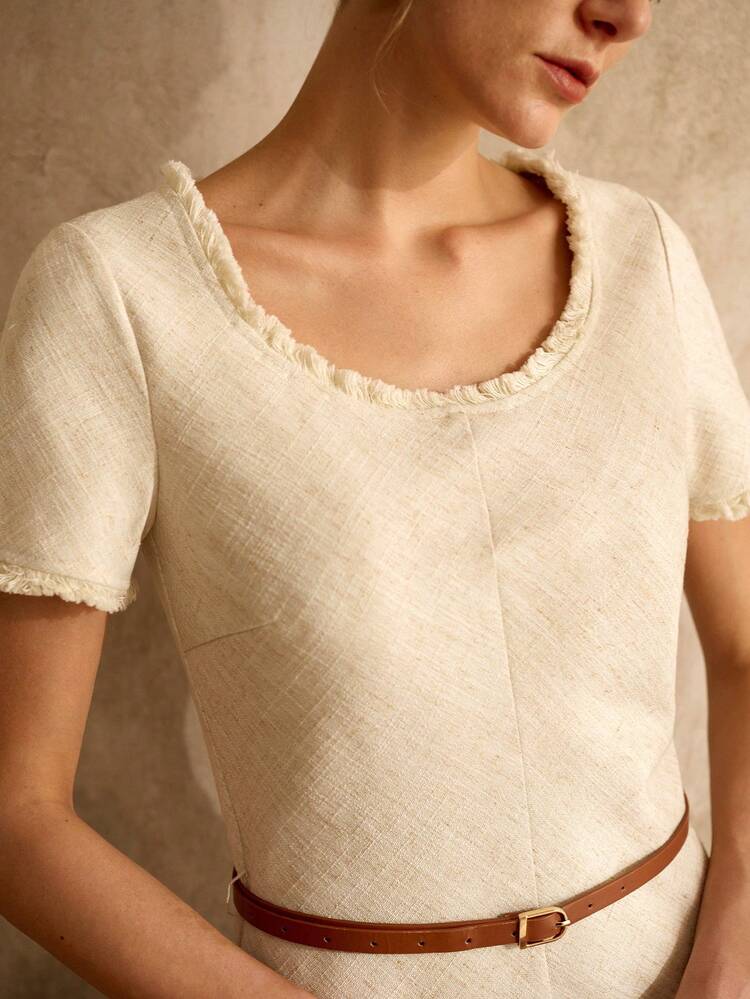 WOMEN'S LINEN BLEND STRUCTURED MID-LENGTH DRESS